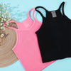 2 Pieces Women Tank Tops Sexy Going Out Sports Ribbed Summer Tops Crop Tops for Ladies Black+Pink