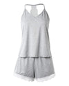 Women's Crochet Lace Pajamas Sleeveless V-Neck Set Casual Daily Wear 2 Piece Sleepwear Suit Sexy Solid Home Clothes Summer 2023