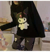 Cute Hello Kitty Kawaii Clothes Kuromi My Melody Cinnamoroll Flannel Pullover Warm Thick Pajamas Homewear Girl