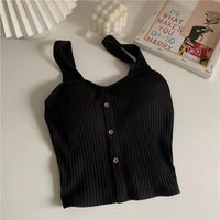 Women's Y2K Cropped Tops with Bra Pads Summer Corset Korean Suspenders Vest Sexy Camisole Slim New