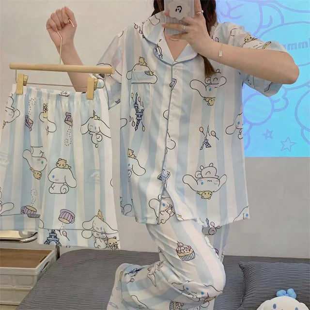 Cute Hello Kitty Kawaii Clothes Kuromi My Melody Cinnamoroll Flannel Pullover Warm Thick Pajamas Homewear Girl