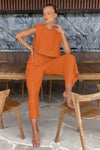 Spring Summer 2023 Women Holiday Linen Pant Set Crop Tops Solid Outfits 2 Two Piece Matching Set For Women