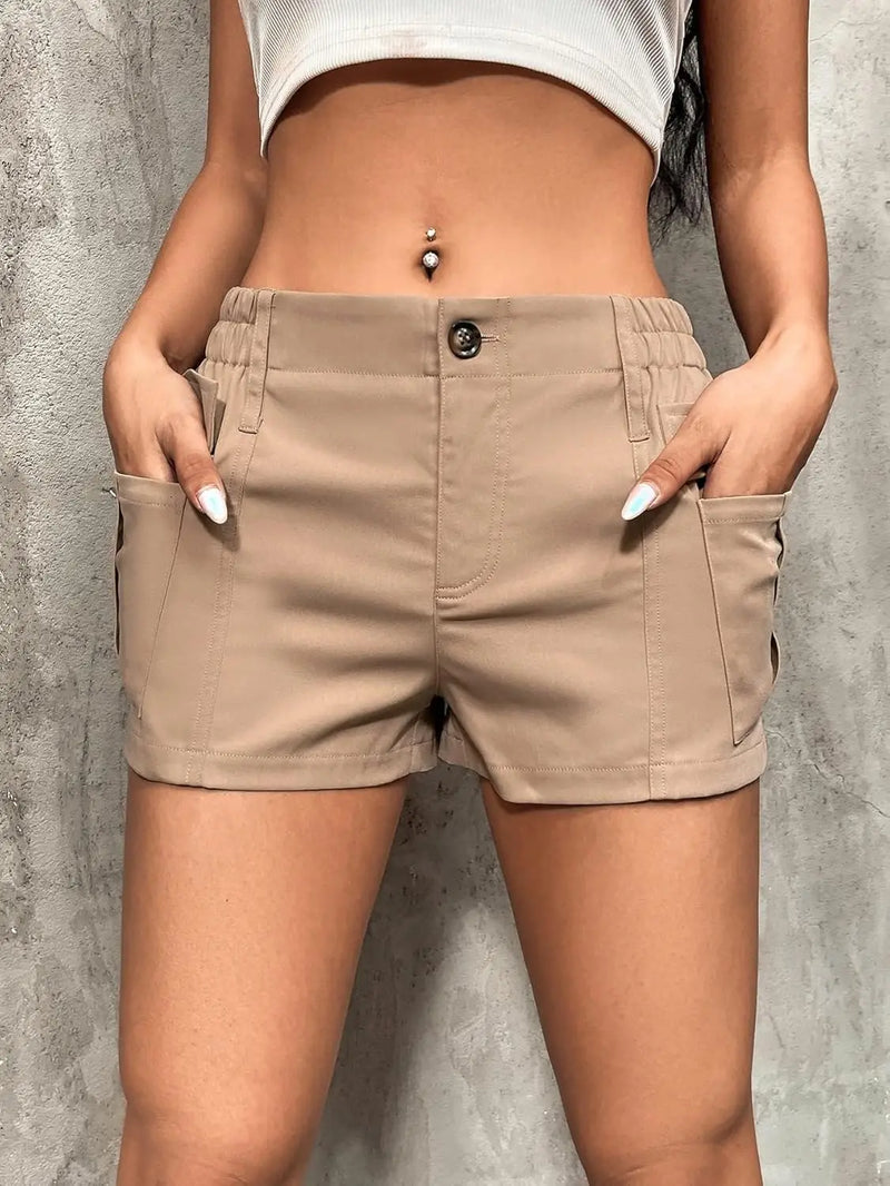 Women fashion Casual High Waist With Pocket Tight Elastic Shorts Summer Short plaid Breathable Streetwear Shopping Tour Outdoor All-match Temperament Casual Pants Hot Pants