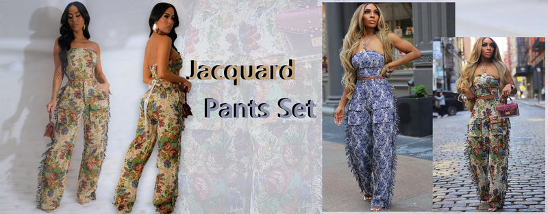 BKQU Sequins Denim Two Piece Pants Set Women Sexy Strapless Zipper Corset Tank Tops and Wide Leg Jeans Luxury Party Club Outfits