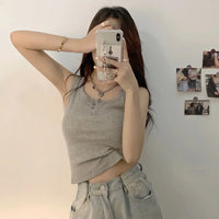 Tank Top for Women Ribbed Button Down Sleeveless Blouse Solid Color Casual Women's Teens Trendy Basic Summer Dresses