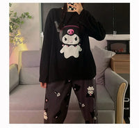 Cute Hello Kitty Kawaii Clothes Kuromi My Melody Cinnamoroll Flannel Pullover Warm Thick Pajamas Homewear Girl