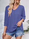 Textured Round Neck Three-Quarter Sleeve Blouse