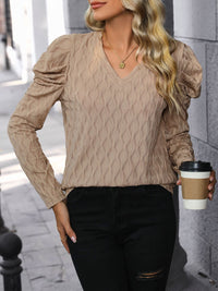 Textured V-Neck Long Sleeve Top
