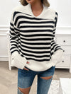 Striped Collared Neck Long Sleeve Sweater