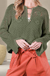 Openwork Notched Long Sleeve Knit Cover Up