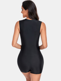 Zip Up Round Neck Sleeveless One-Piece Swimwear