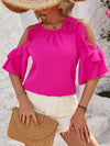 Ruffled Round Neck Half Sleeve Blouse