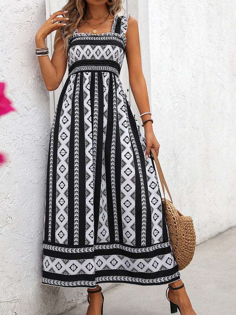 Printed Square Neck Wide Strap Cami Dress