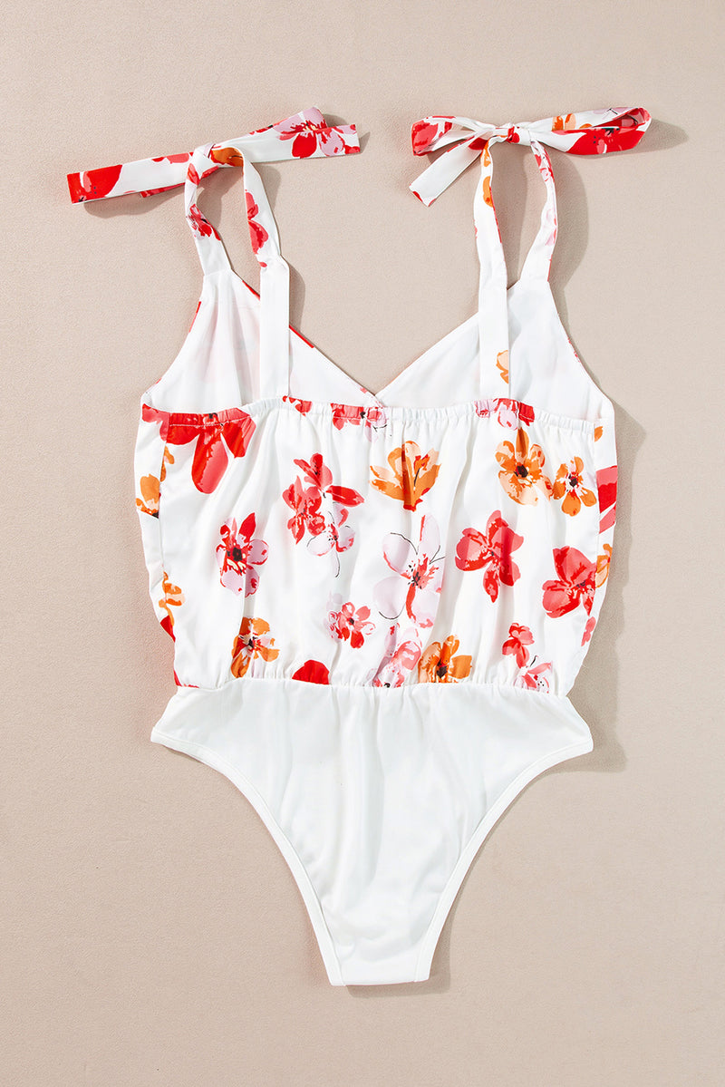 Tied Printed Surplice Sleeveless Bodysuit