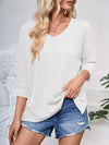 Textured Round Neck Three-Quarter Sleeve Blouse