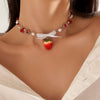 Cute Three-dimensional Strawberry Pendant Beaded Necklace Holiday Summer Party Jewelry Gift For Girls