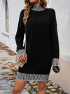 Striped Mock Neck Long Sleeve Sweater Dress