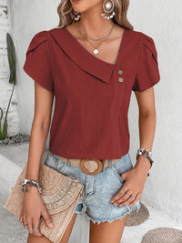 Asymmetrical Neck Petal Sleeve Blouse