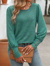 Decorative Button Round Neck Long Sleeve T-Shirt