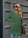 Pocketed Striped Round Neck Long Sleeve T-Shirt