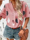 Full Size Printed Collared Neck Short Sleeve Blouse