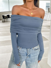 Ruched Off-Shoulder Long Sleeve T-Shirt