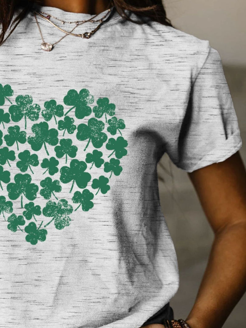 Full Size Lucky Clover Round Neck Short Sleeve T-Shirt