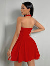 Elegant Halter Peplum Dress - All Seasons, High Elasticity, Chic Non-Sheer Design, Easy-Care Party Essential