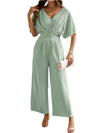 Women's short-sleeved solid color temperament casual wide-leg jumpsuit