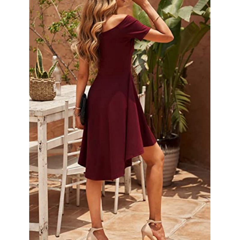 Stunning Off-The-Shoulder Elegant Dress - Solid Slim Fit, Perfect for All Seasons, Women's Party Clothing, Formal Occasions, and Special Events - High-Quality Fabric, Comfortable Wear, and Flattering Silhouette