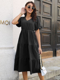 V-Neck Short Sleeve Midi Dress