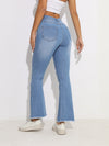 Blue Ripped Holes Flare Jeans, High Stretch Distressed Slant Pockets Bell Bottom Jeans, Women's Denim Jeans & Clothing