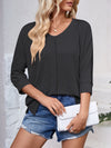 Textured Round Neck Three-Quarter Sleeve Blouse