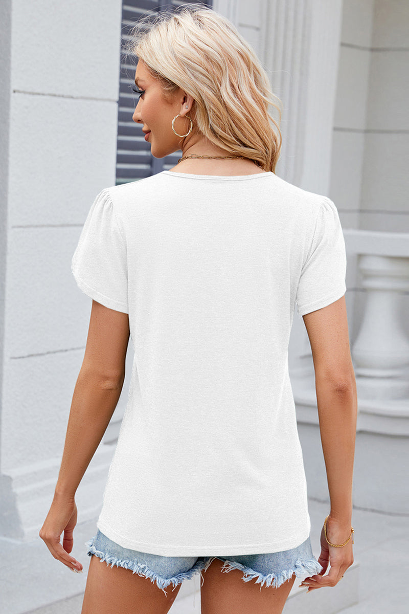 Decorative Button V-Neck Short Sleeve T-Shirt