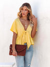 Tied Plunge Short Sleeve Blouse