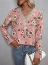 Printed V-Neck Long Sleeve Blouse