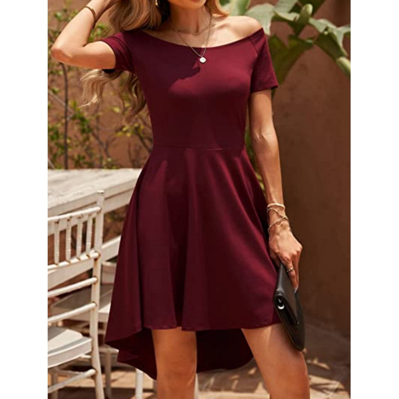 Stunning Off-The-Shoulder Elegant Dress - Solid Slim Fit, Perfect for All Seasons, Women's Party Clothing, Formal Occasions, and Special Events - High-Quality Fabric, Comfortable Wear, and Flattering Silhouette