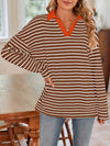 Striped Johnny Collar Long Sleeve T-Shirt