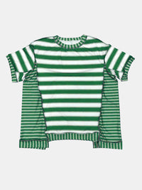 Full Size Contrast Stitching Striped Round Neck T-Shirt