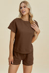 Double Take Full Size Texture Short Sleeve Top and Shorts Set