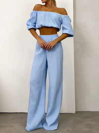 Off Shoulder Long Sleeve Top and Pants Set