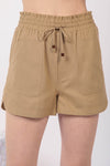 VERY J Drawstring Elastic Waist Linen Shorts