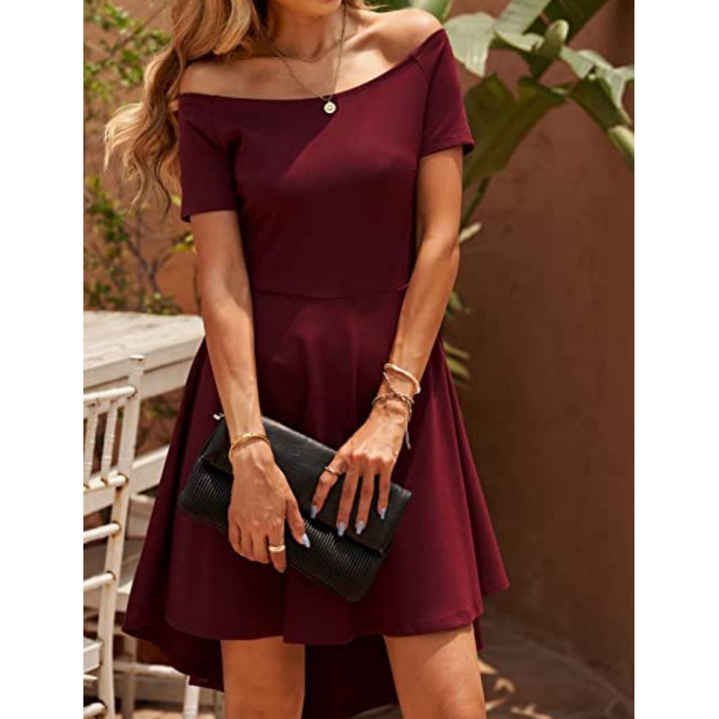 Stunning Off-The-Shoulder Elegant Dress - Solid Slim Fit, Perfect for All Seasons, Women's Party Clothing, Formal Occasions, and Special Events - High-Quality Fabric, Comfortable Wear, and Flattering Silhouette