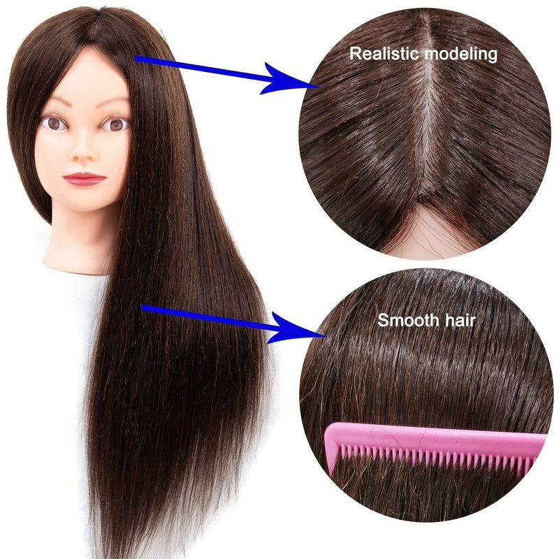 Mannequin Head With Real Hair 65% Straight Training Head With Sturdy Clamp And Tools Cosmetology Mannequin Head For Styling Braid Curly Cut Practice Doll Head