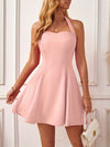 Elegant Halter Peplum Dress - All Seasons, High Elasticity, Chic Non-Sheer Design, Easy-Care Party Essential