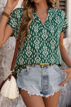 Printed Notched Short Sleeve Blouse