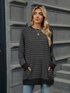 Pocketed Striped Round Neck Long Sleeve T-Shirt