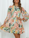 Printed Mock Neck Balloon Sleeve Mini Dress