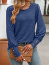 Decorative Button Round Neck Long Sleeve T-Shirt