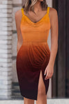 Slit Ruched Gradient Cami Dress